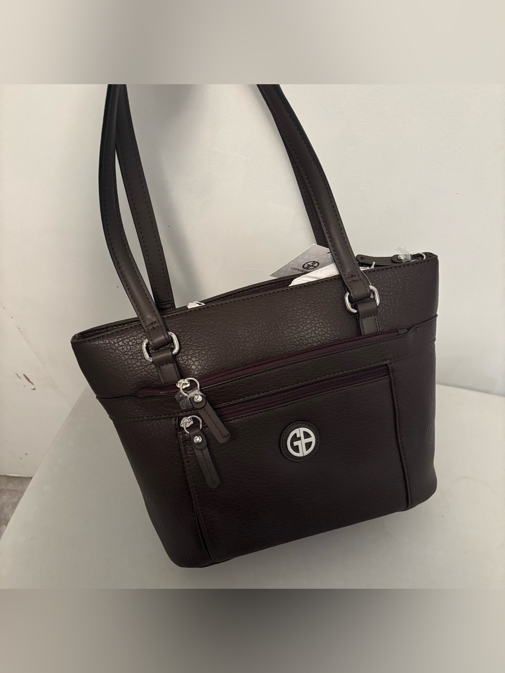 Giani Bernini pebbled tote bag with a silver-tone logo NWT